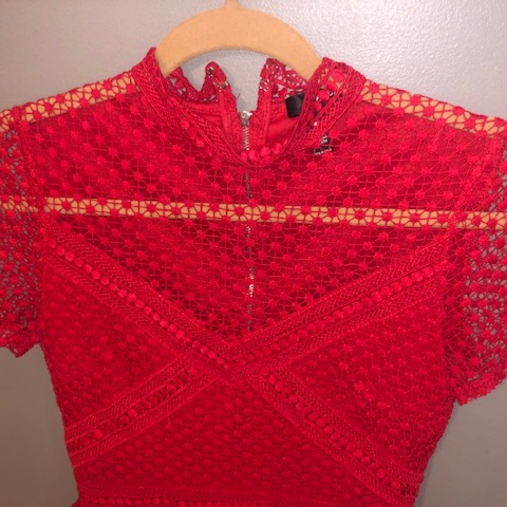 COPY - Red Ruffle Lace Dress - Picture 4 of 9
